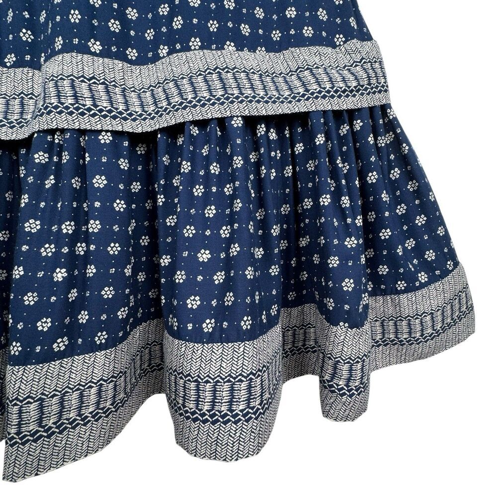 French Connection Dress XS Navy Floral High Neck Keyhole Peasant Boho Cottage - Picture 8 of 16